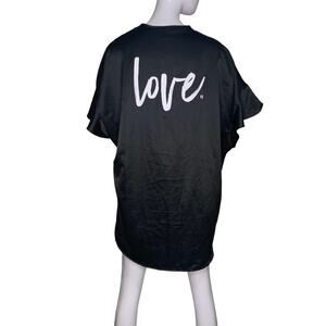 Victoria’s Secret Black Satin Robe Tide on Front White Love Print on Back OS